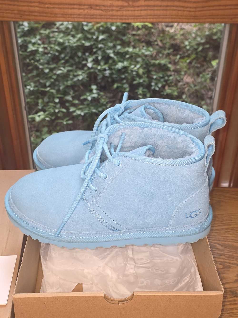 UGG Neumal Baby Blue Suede Cozy Lace-Up Chukka Boots Sz 8